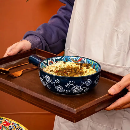 Bohemian Ceramic Hand-Painted Embossed Patterned Salad Bowl