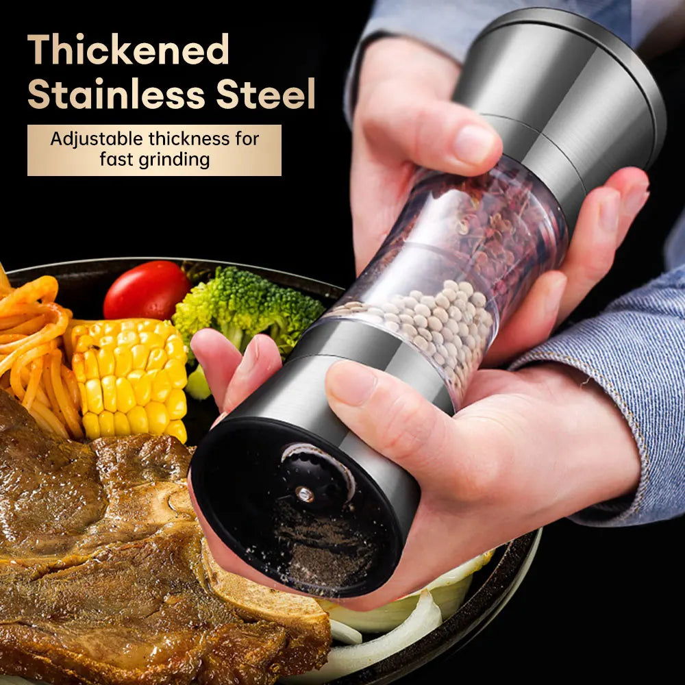 Double Head Salt and Pepper Grinder 2 in 1 Stainless Steel Manual Pepper Mill Machine Spice Grinder Kitchen Cooking Tool for BBQ